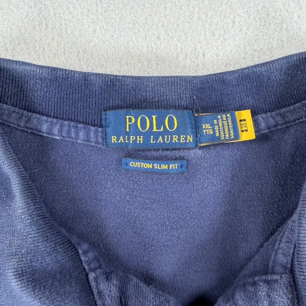 Polo Ralph Lauren Mens XXL Custom Slim Fit Polo Shirt Navy Blue Red Pony Logo